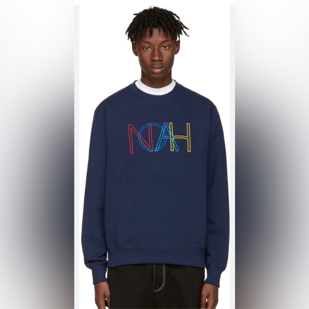Noah NY Navy Blue French Terry Retro Embroidered Crewneck Sweatshirt Size Small